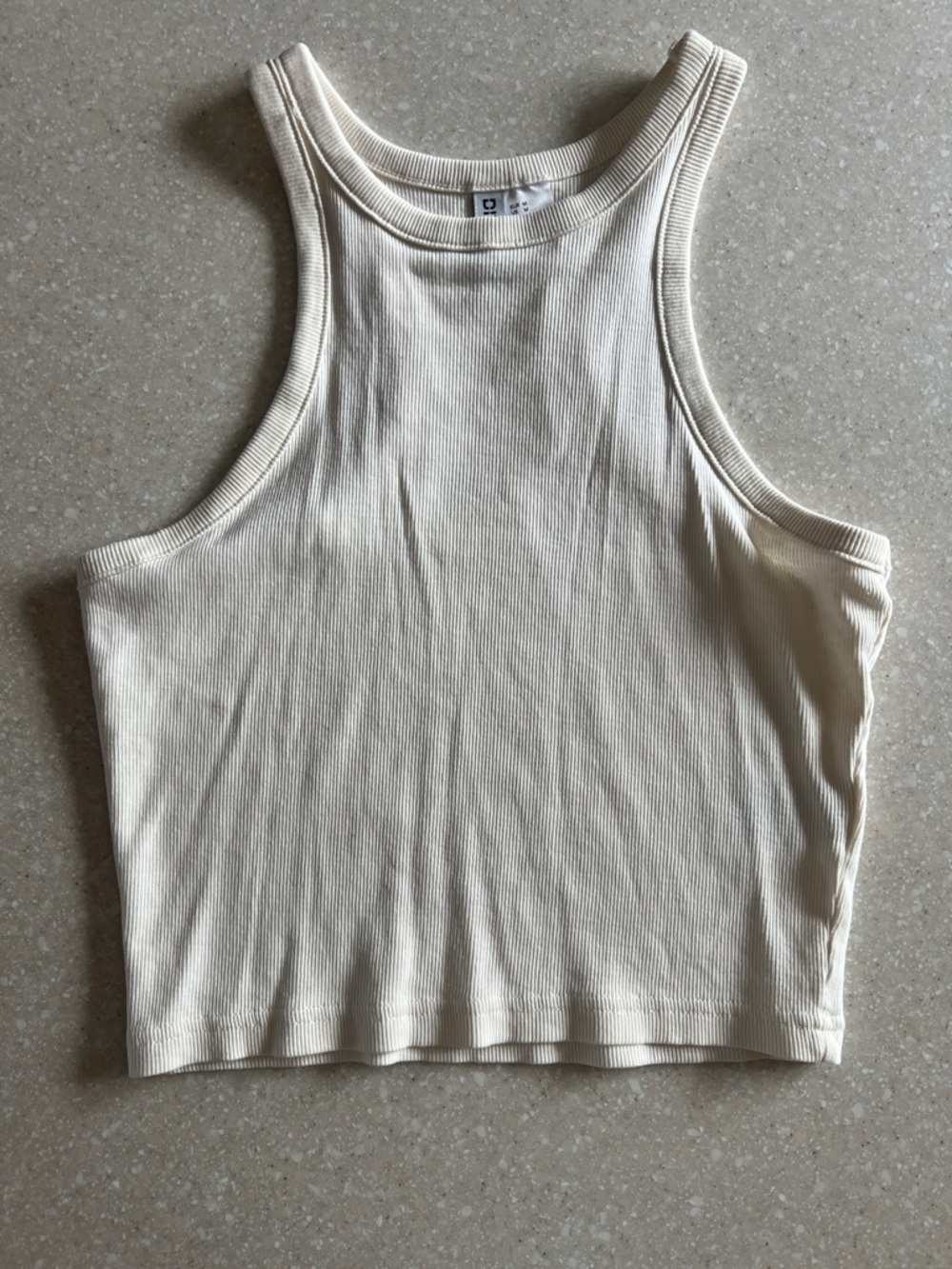Divided Cream Ribbed High-Neck Crop Tank